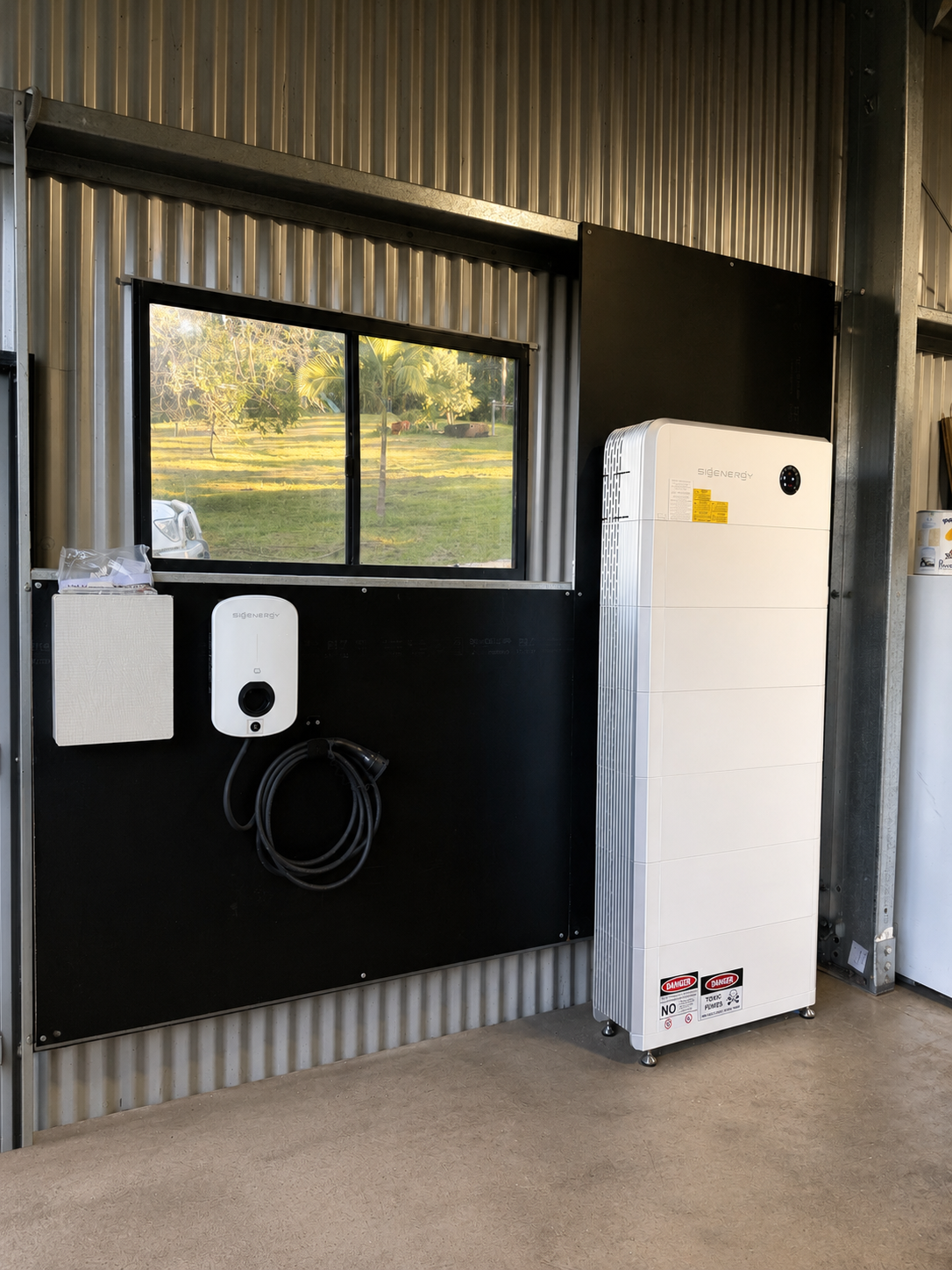 SigEnergy home battery and inverter installed by HJP in a shed